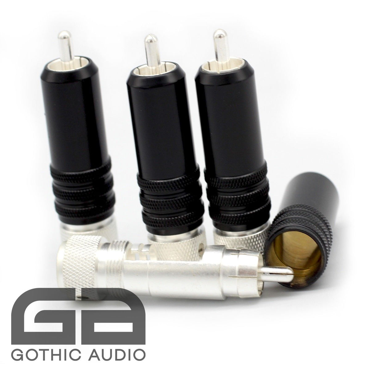 Set Of 4 Silver Plated Locking RCA Connectors